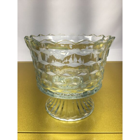 Vintage Fostoria American Pedestal Compote Bowl Dish Clear Glass Cube Pattern - Picture 2 of 16
